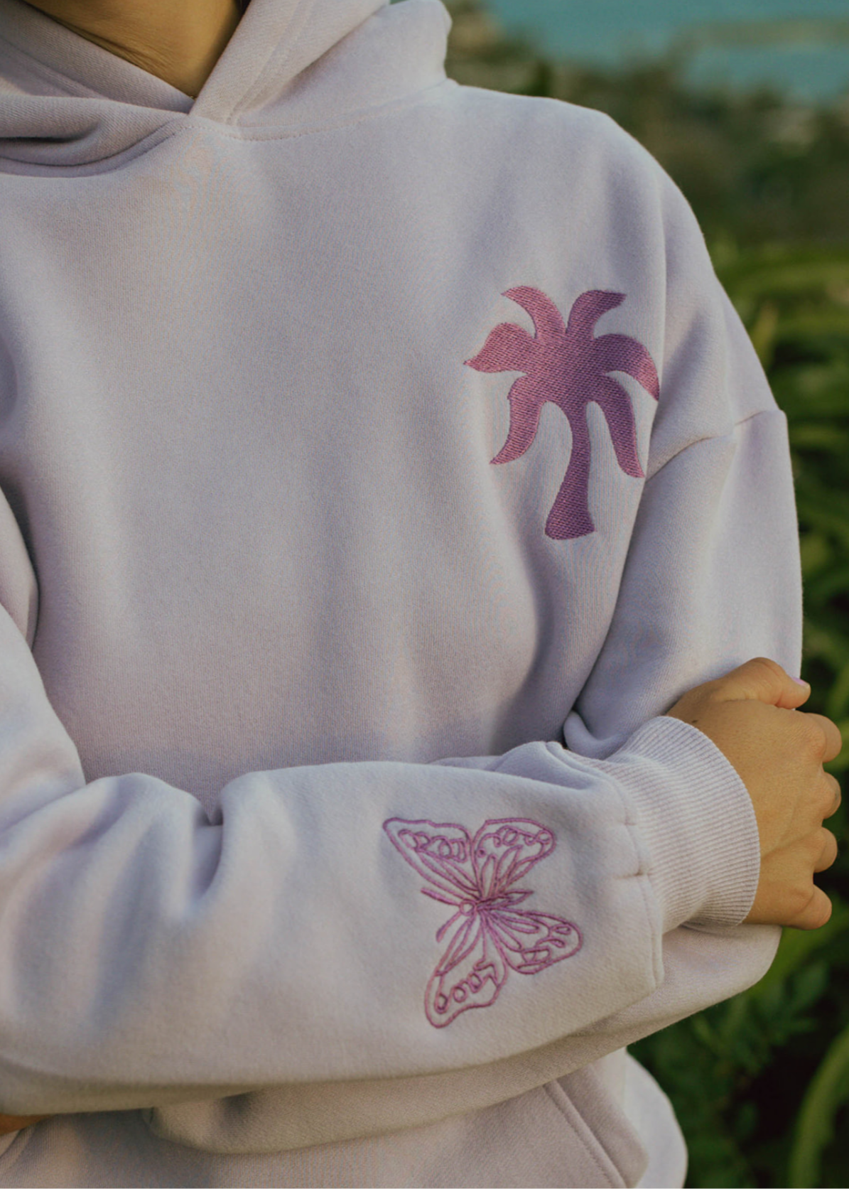Embroidered Hoodie Pink PaLM pUFF