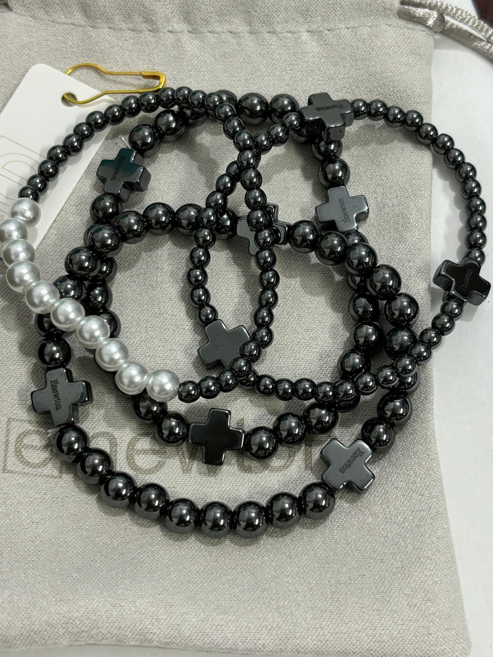 E Newton Beaded Cross Bracelet Stack