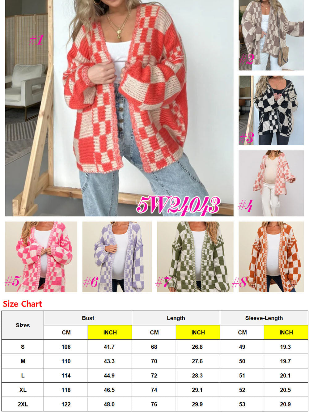 Women's Checkered Sweater Cardigan