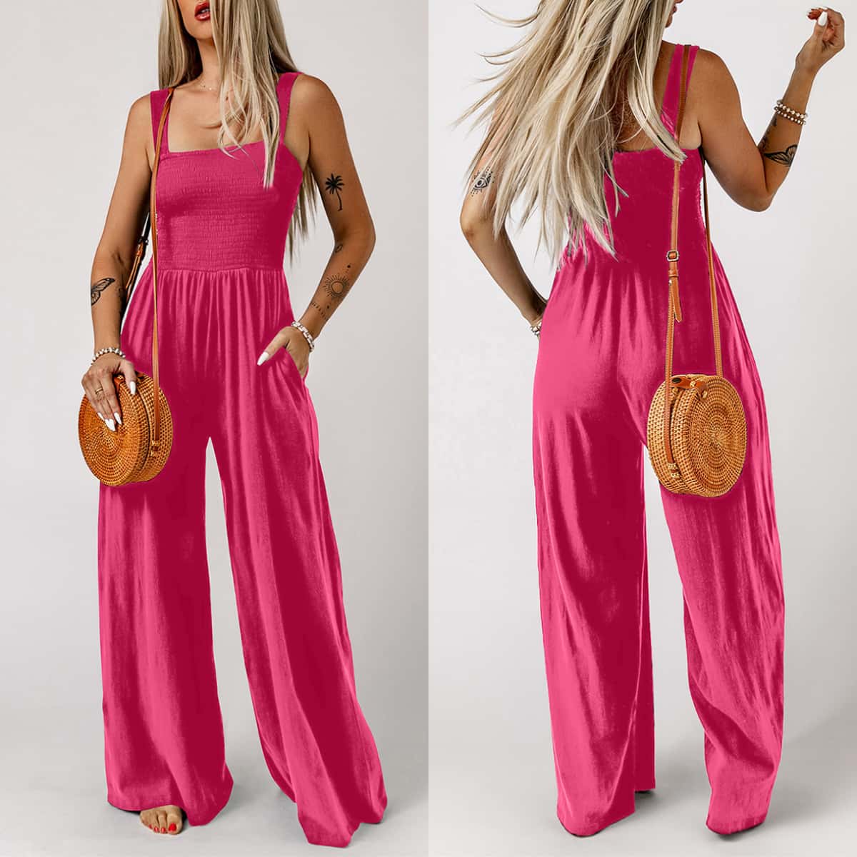 Cami Strap Wide Leg Stretchy Jumpsuits