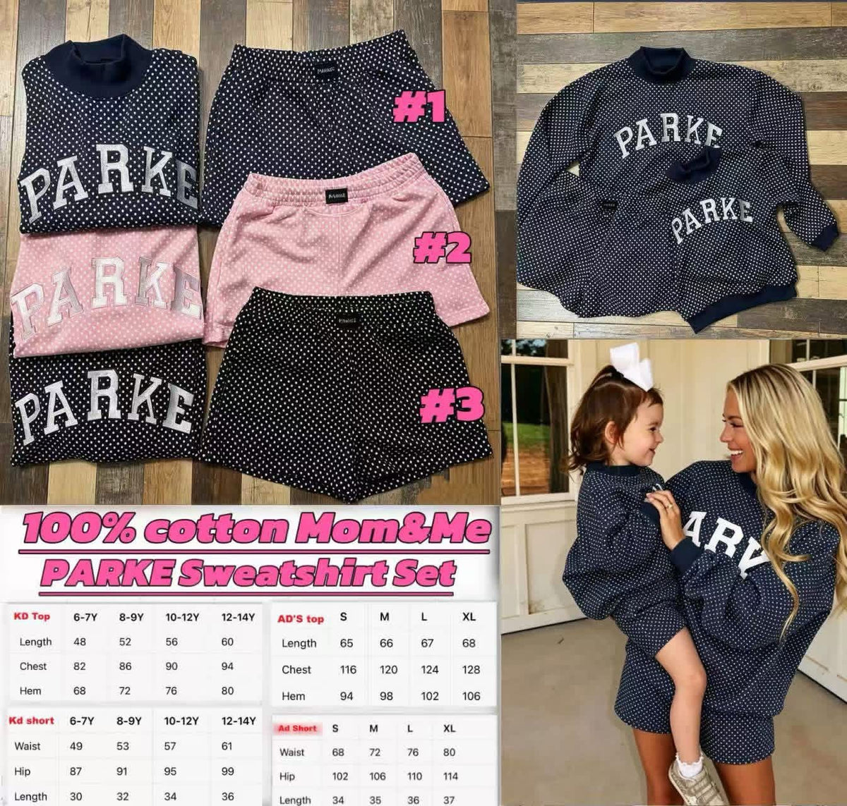 Polka Dot Adult&Kids Embroidered 2 Piece PARKE Sets 100% Cotton