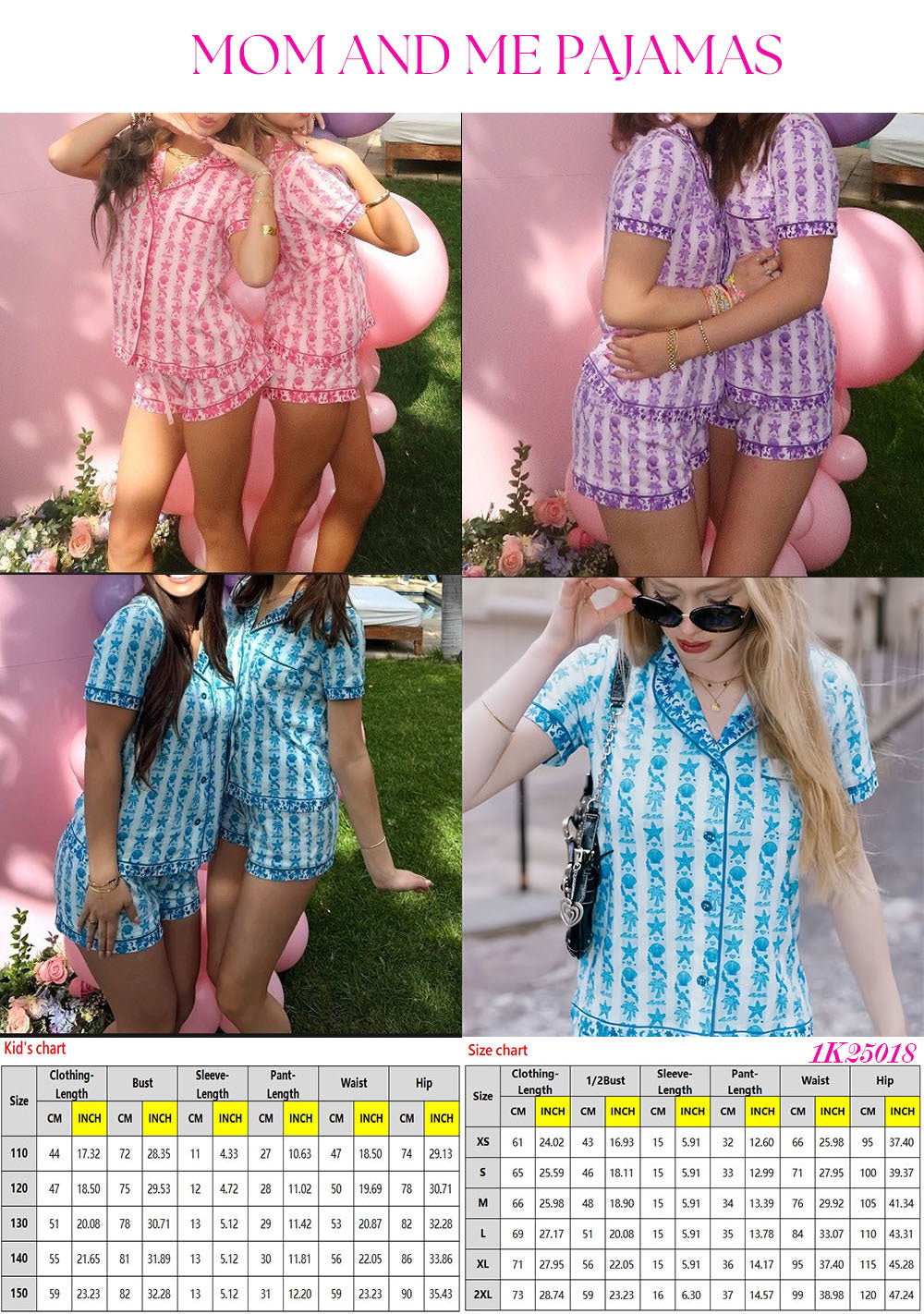 Pink Palm Puff Mom & Me Pajamas