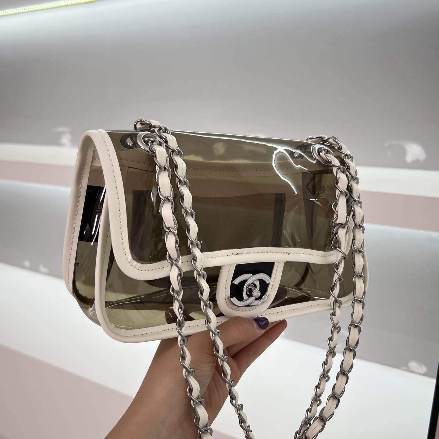 Chanel Clear Crossbody Flap Bag Double Chain