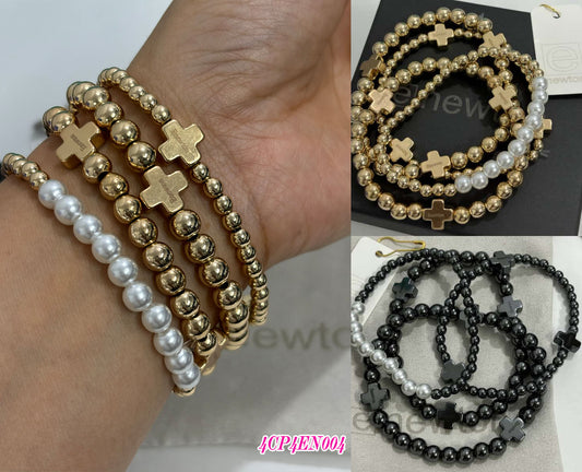 E Newton Beaded Cross Bracelet Stack