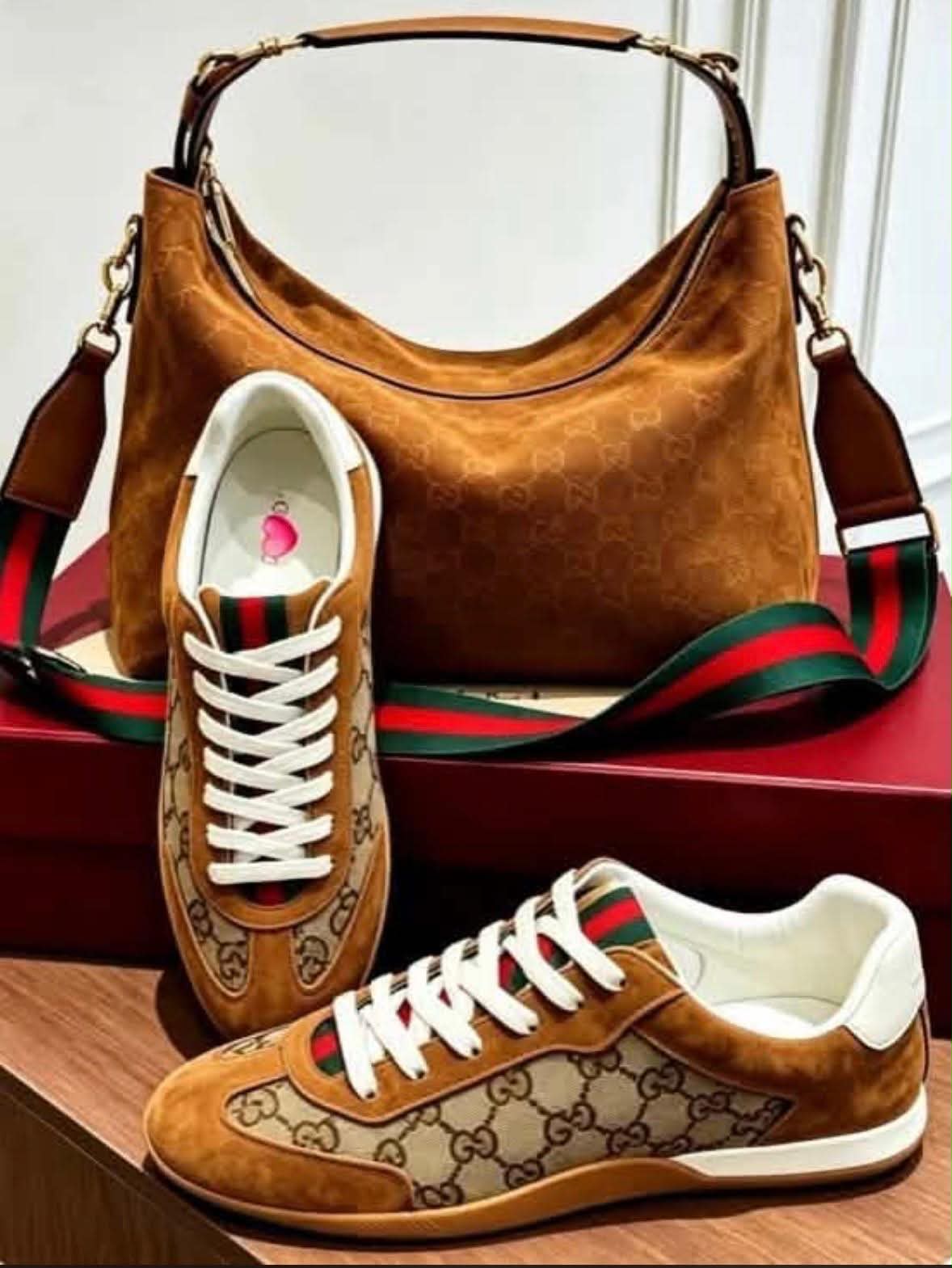 Gucci Suede Bag and shoe set top quality