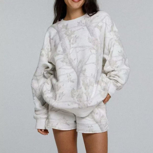 Camo Crewneck Sweatshirt & Shorts Set