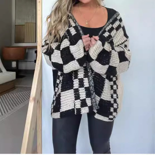 Women's Checkered Sweater  Cardigan