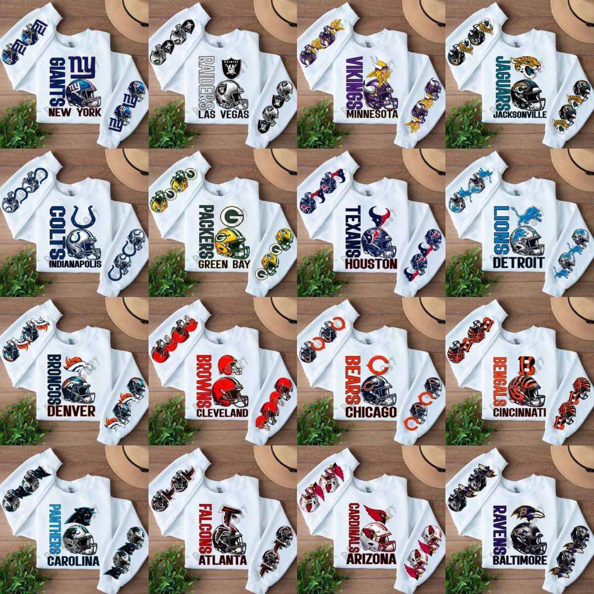 NFL Football Sweatshirt W/ Both Sleeve Images All 32 Teams Available