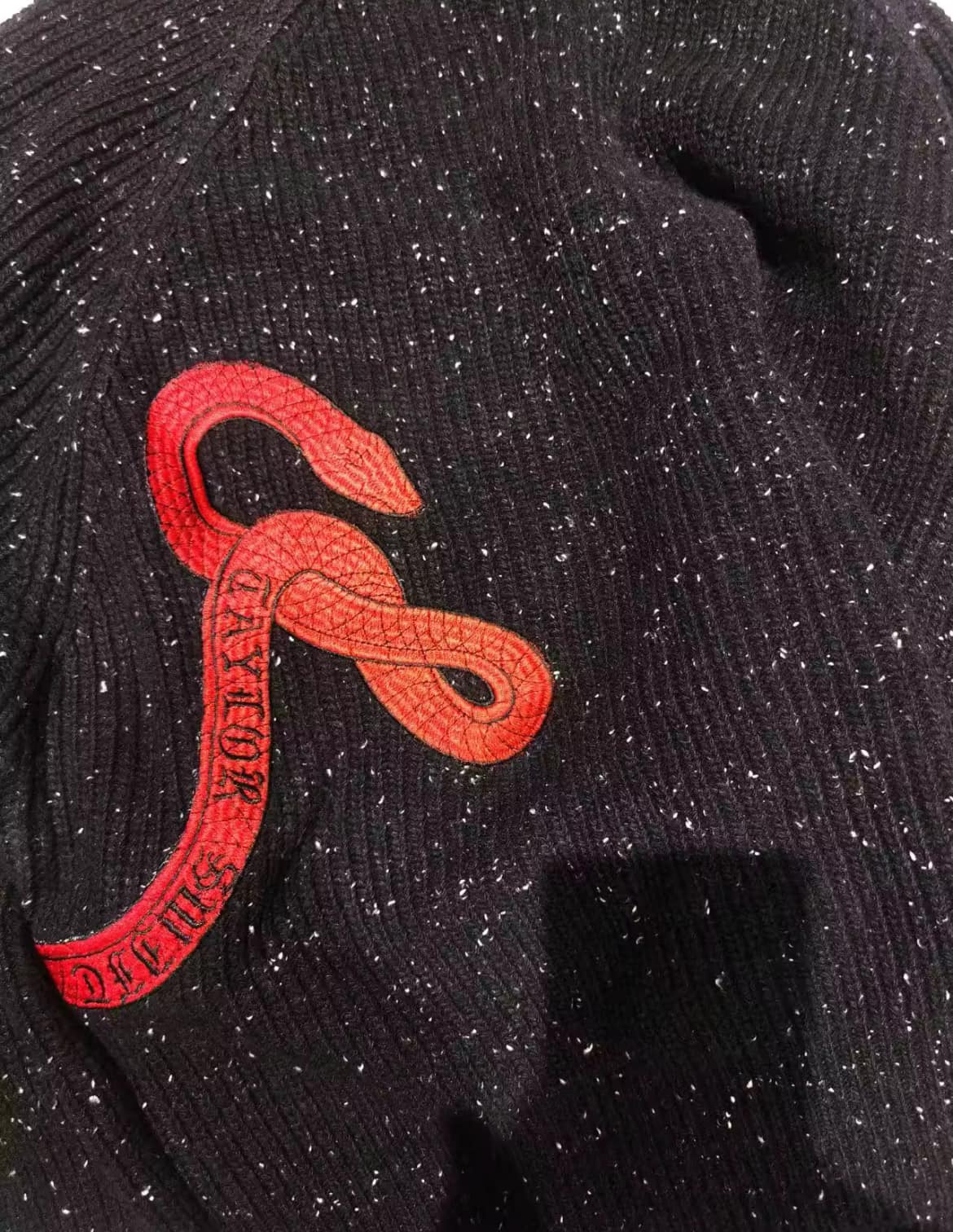 Reputation Dupe Mockneck Cropped Knit Sweater Snake Embroidery