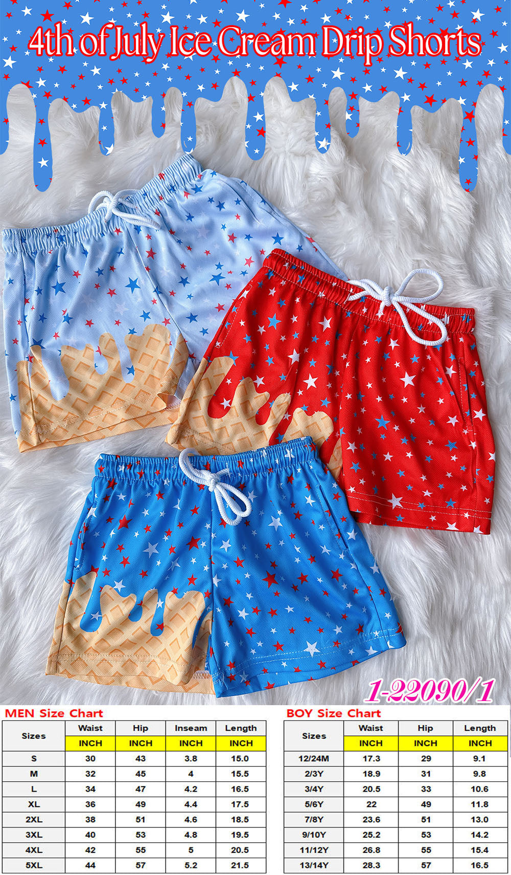 4th of July Sprinkle Ice Cream Shorts