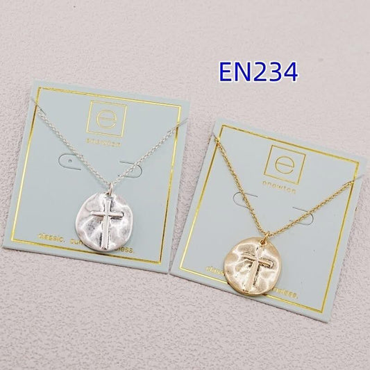 E Newton Stamped Cross Necklace