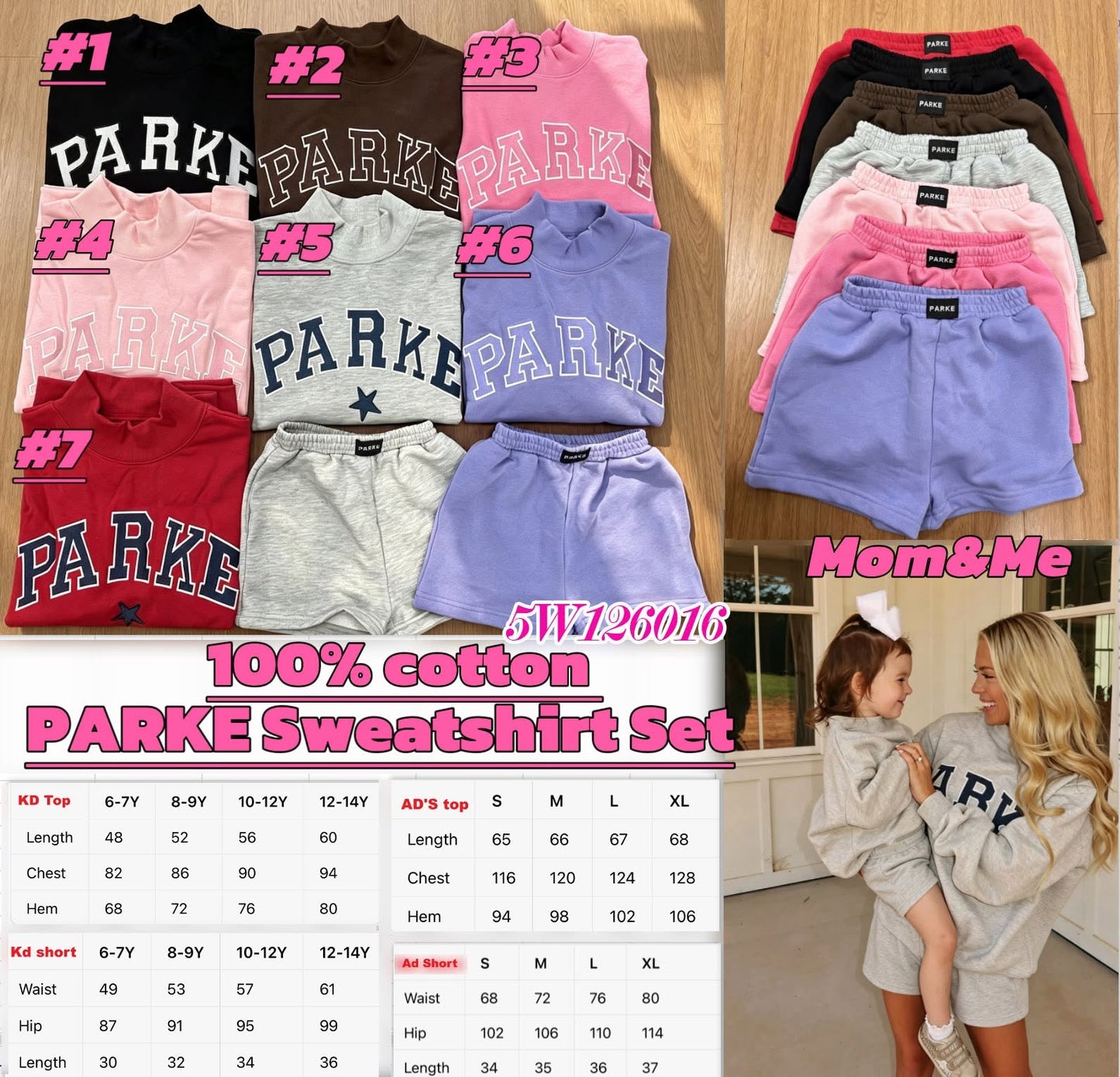 Adult&Kids Embroidered 2 Piece PARKE Sets 100% Cotton