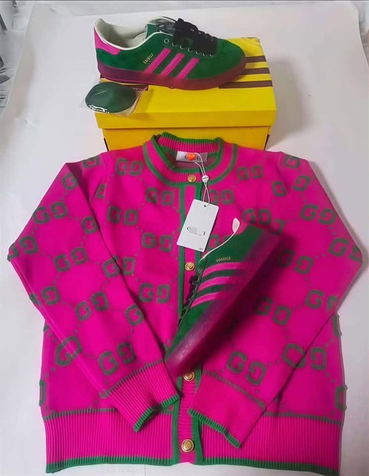 Gucci Button Sweater and Adidas Shoe Set high quality