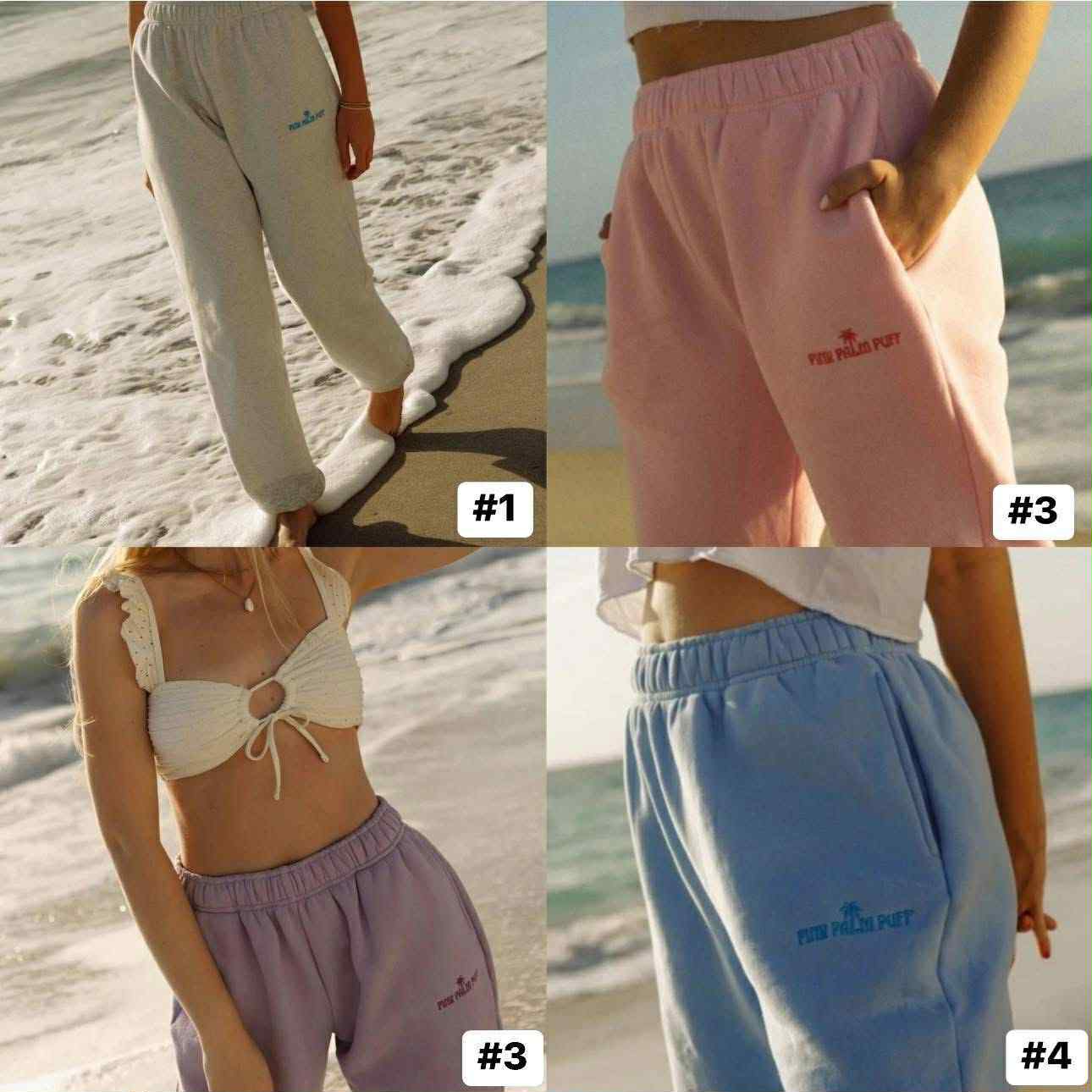 Pink Palm Puff Embroidered Joggers