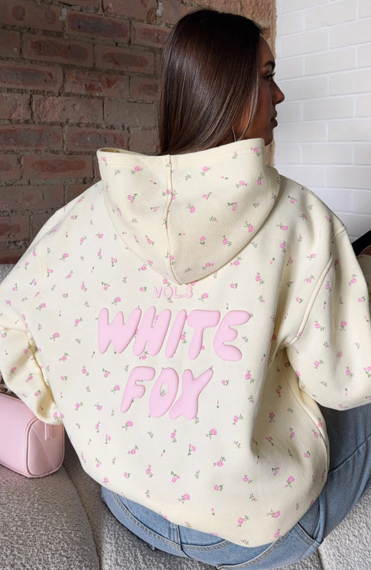 White Fox Lemon Ditsy Cotton Hoodie