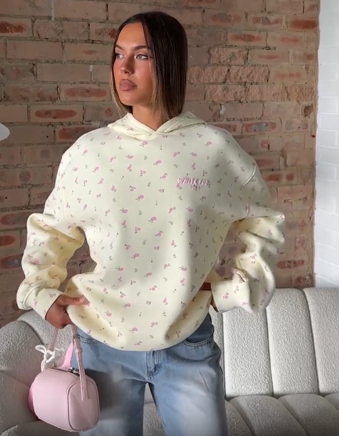 White Fox Lemon Ditsy Cotton Hoodie