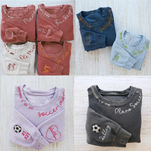 Embroidered Distressed Crewneck Sweatshirt