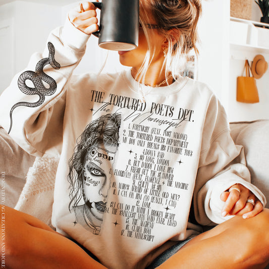 Tortured Poets Dept The Manuscript Crewneck Sweatshirt W/Sleeve Print