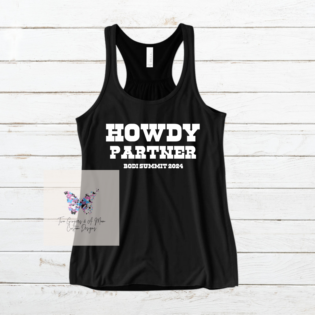 Bodi Howdy Partner Bella Canvas Racerback Tank Top