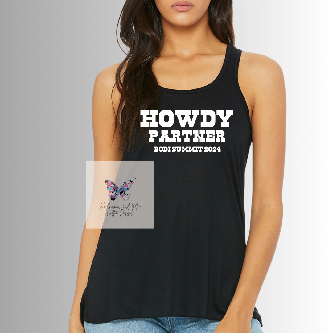 Bodi Howdy Partner Bella Canvas Racerback Tank Top