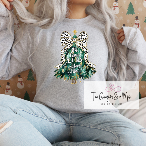 Oh Come Let Us Adore Him Christmas Tree Sweatshirt