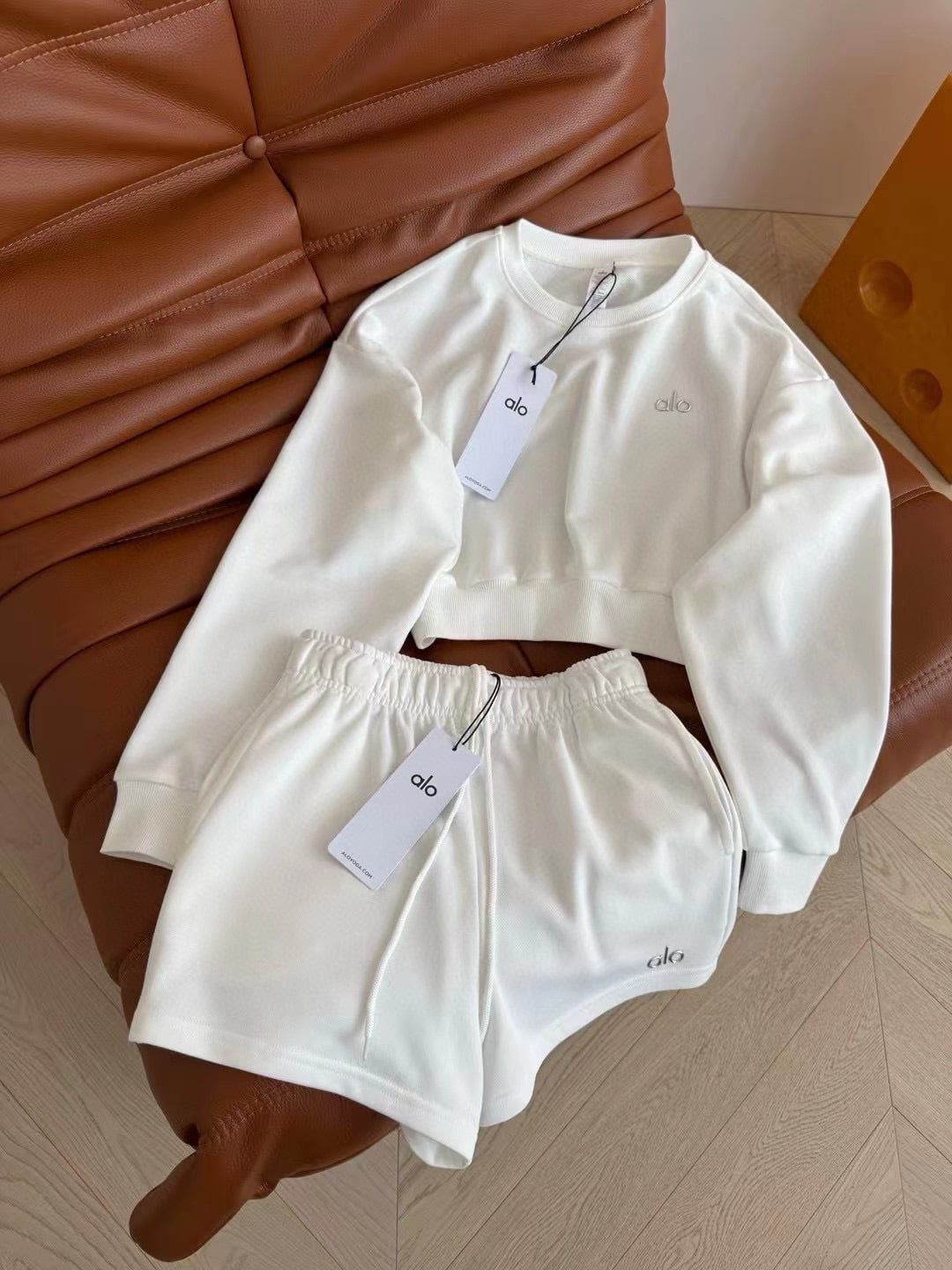 Alo Cropped Sweatshirt and Shorts Set
