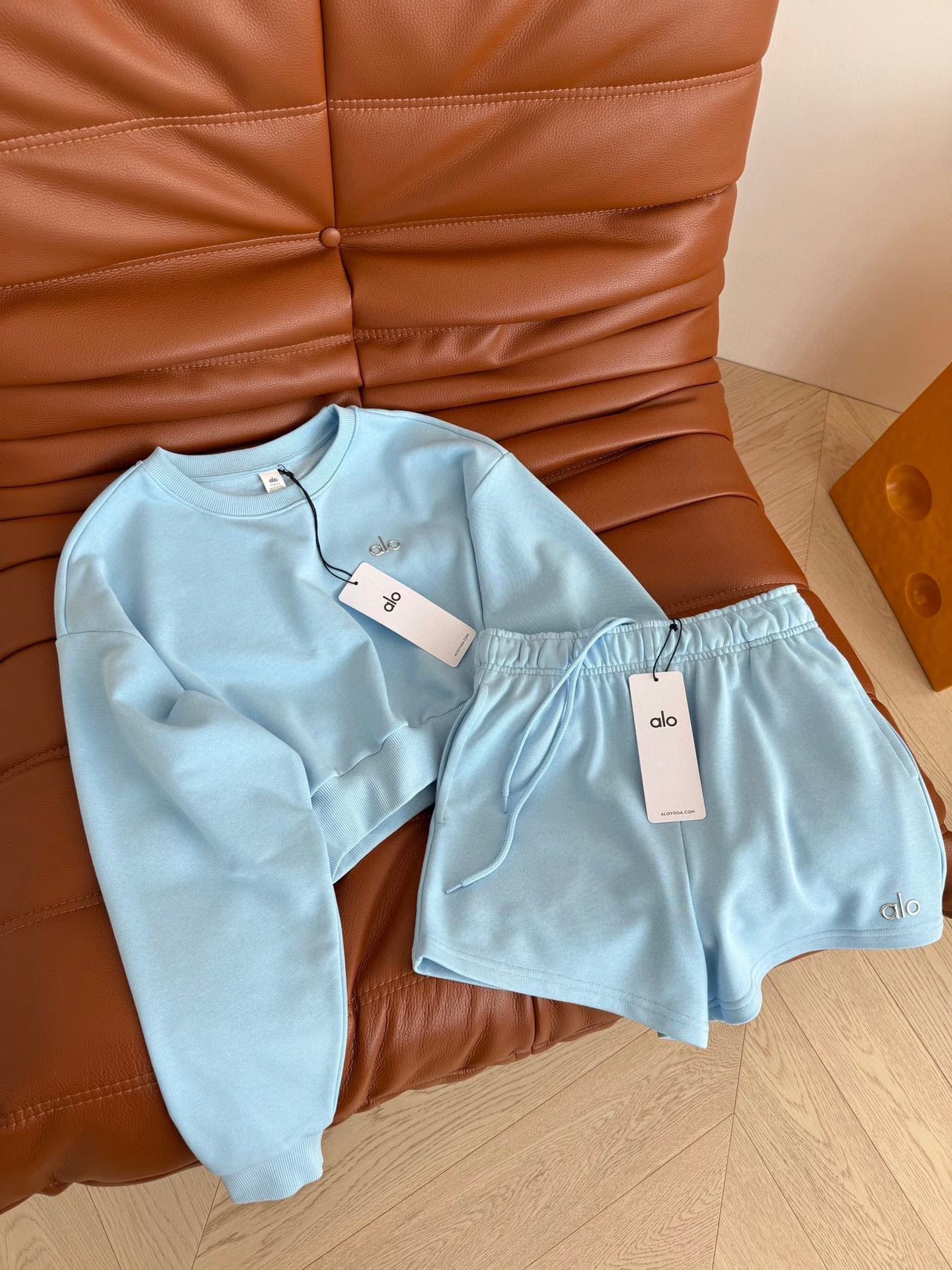 Alo Cropped Sweatshirt and Shorts Set