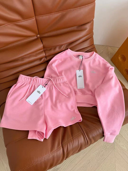 Alo Cropped Sweatshirt and Shorts Set