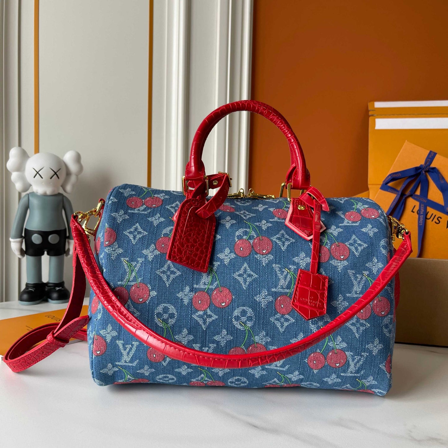 Lv Cherry Denim Speedy Bag