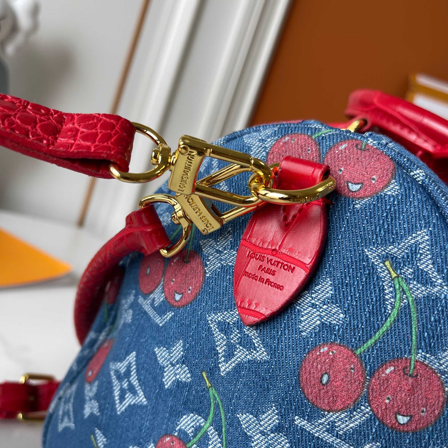 Lv Cherry Denim Speedy Bag